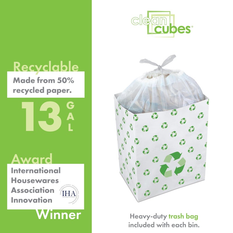 Clean Cubes 13 Gallon Disposable Pop-Up Trash Cans (3-Pack) with Fitted Bags â€“ Foldable Garbage & Recycling Bins for Parties, Events & Kitchen (Recycle, 17" H x 13.5" W x 10" D) - Image 4